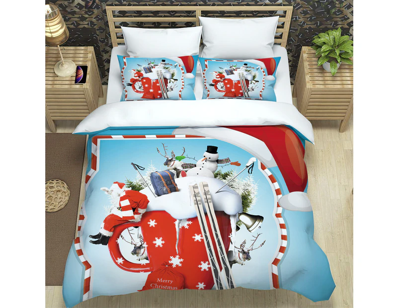 Christmas 3pcs Bedding Set Double Queen King Size Quilt Cover Pillowcases Set Xmas Trees Elk Duvet Cover Printed Christmas Decor - Snowman