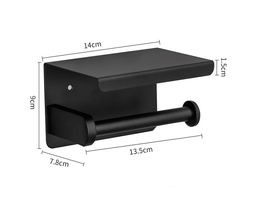 Bathroom Black Toilet Paper Holder with Shelf Waterproof Bath Toilet ...