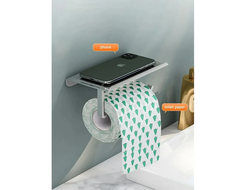 Aluminum Toilet Paper Holder Shelf With Tray Kitchen Wall Hanging Punch-Free Phone Paper Roll Holder Bathroom Accessoriessilver2