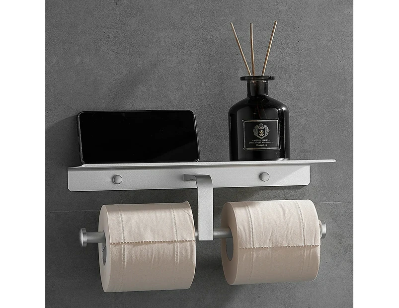 Avapax Matte Black Double Toilet Paper Roll Holder Toilet Paper Holder Bathroom Shelf Toilet Paper Dispenser Tissue Holdersilver