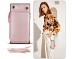 For iPhone 7 Case with Lanyard Zipper Wallet Cover - Rose Gold