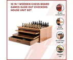 10 in 1 Wooden Chess Board Games Slide Out Checkers House Unit Set