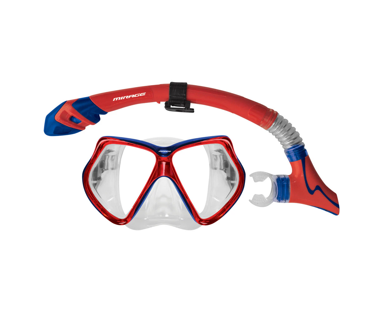 Mirage Adult Beach/Sea Swimming/Diving Silicone Goggle Mask & Snorkel Set Red