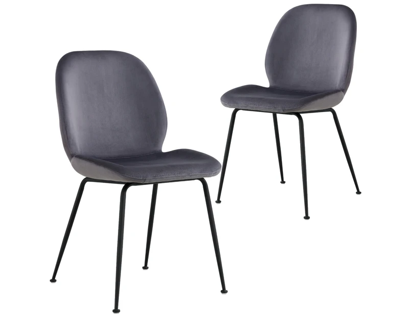 Remy Dining Chair Set of 2 Fabric Seat with Metal Frame - Charcoal