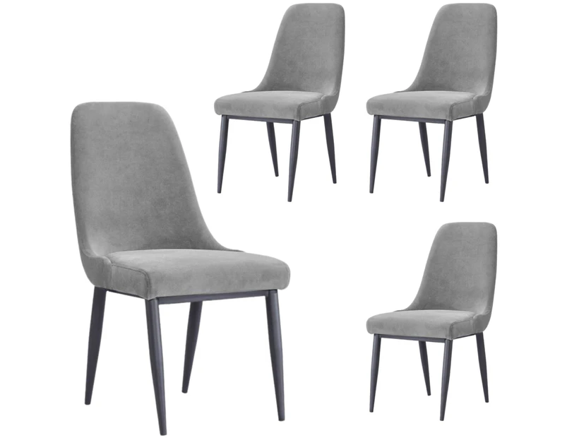 Eva Dining Chair Set of 4 Fabric Seat with Metal Frame - Grey