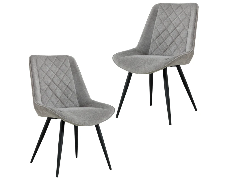 Helenium Dining Chair Set of 2 Fabric Seat with Metal Frame - Granite