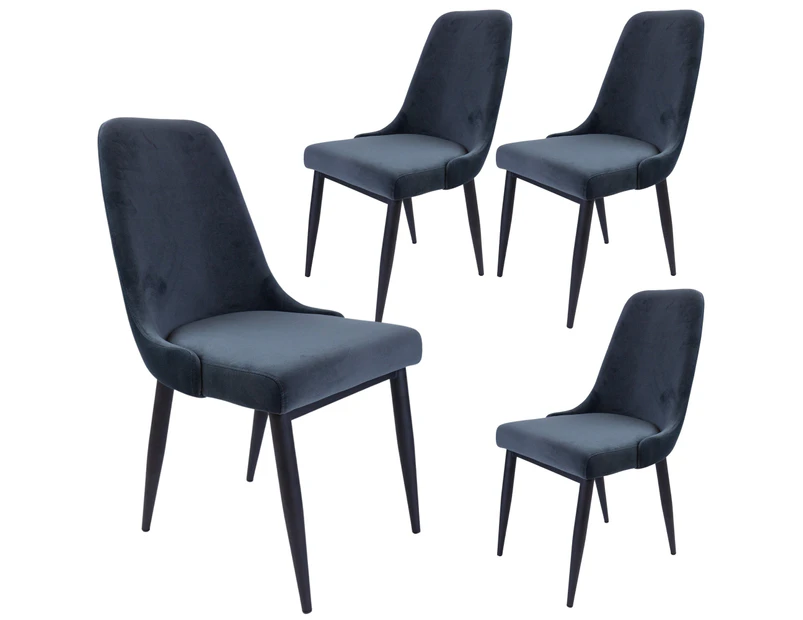 Eva Dining Chair Set of 4 Fabric Seat with Metal Frame - Charcoal