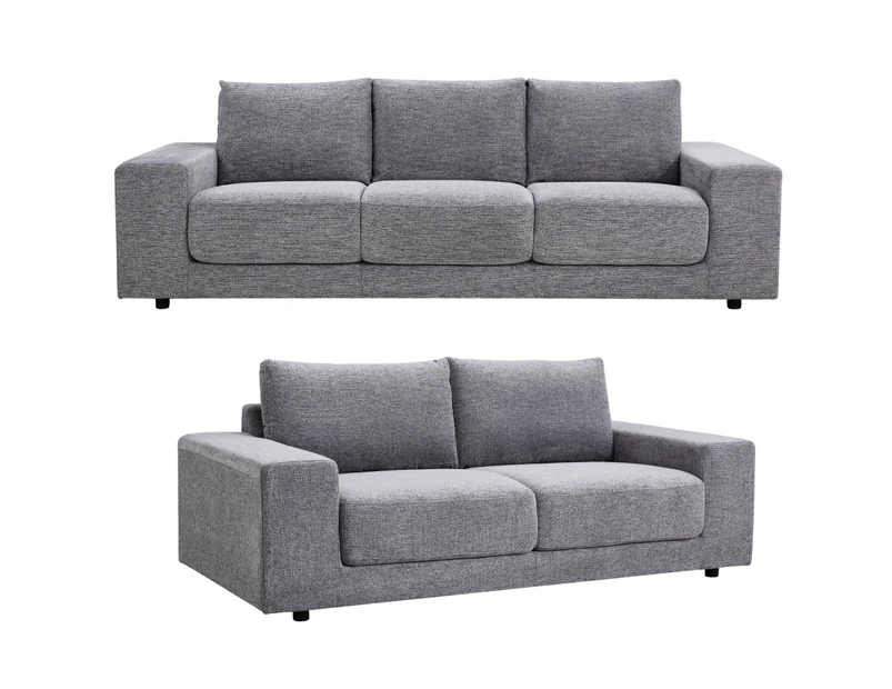 Eliana 4 + 3 Seater Sofa Fabric Uplholstered Lounge Couch - Fog