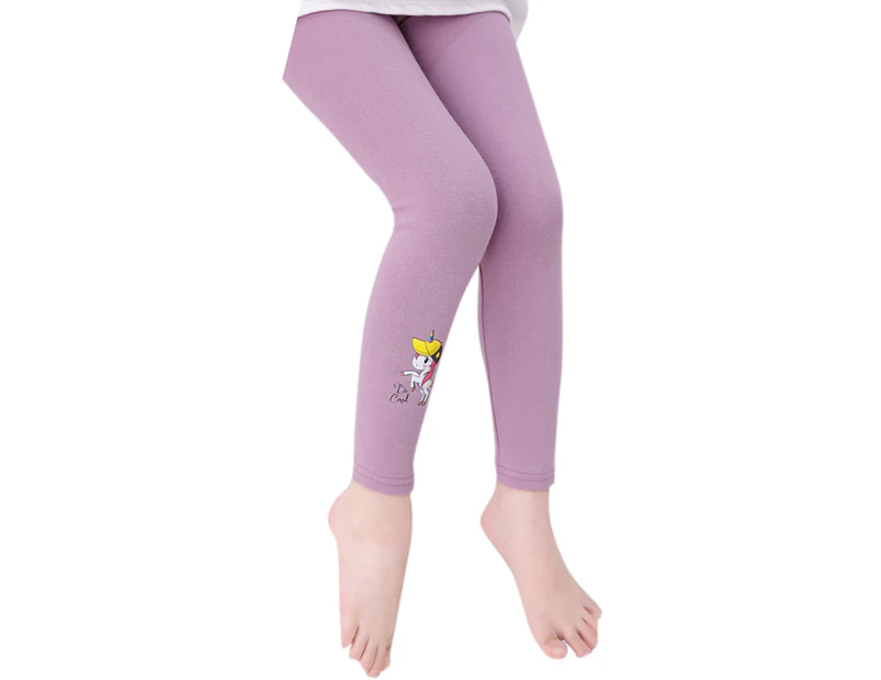 Cartoon Unicorn Print Kids Girls Stretchy Skinny Leggings Trousers Pants Ankle Length - Purple