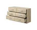 Oikiture 6 Chest of Drawers Tallboy Dresser Table Lowboy Storage Cabinet Wood - Natural