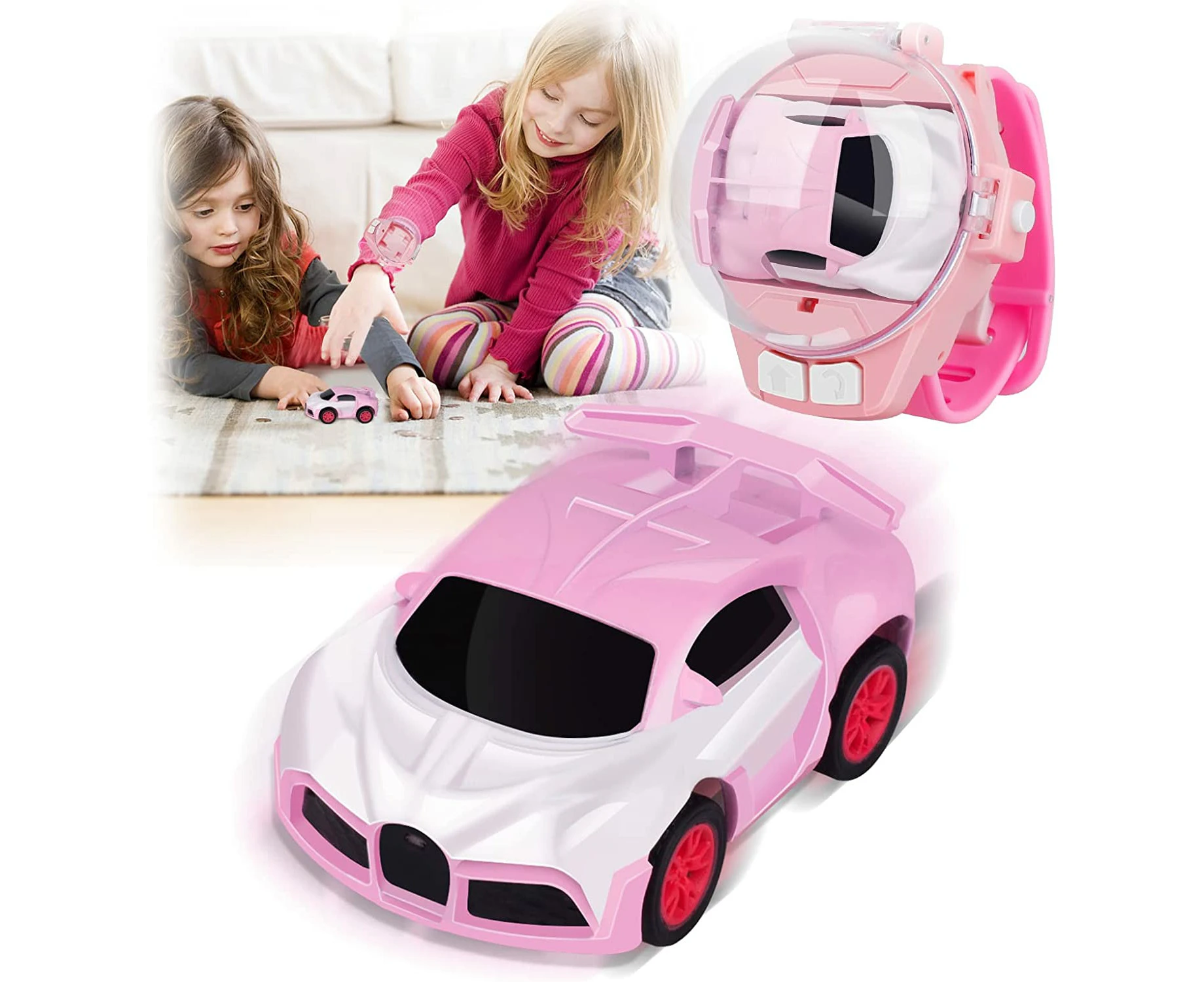 Watch Remote Control Car Toy for Kids with Dustproof Cover,Watch Car Toys Racing Car Toy with USB Charging,2022 Mini Watch Remote Control Car Toy-Pink