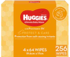 HUGGIES Ultimate Baby Wipes Protect And Care, 256 Wipes (4 x 64 packs)