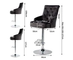 Velvet Swivel Adjustable Barstool Large Seating Bar Stools w/ Stable Base & Stong Frame - Black