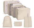 8 Set Packing Cubes Travel Cubes for Suitcases Luggage Packing Orginzers,Beige(Inclues one free Gift as seen on photo)
