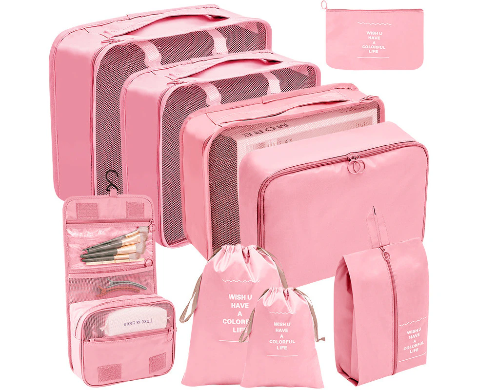 10 Set Packing Cubes for Suitcases Travel Luggage Packing Organizers Clothing Underwear Bag,Pink(Inclues one free Gift as seen on photo)