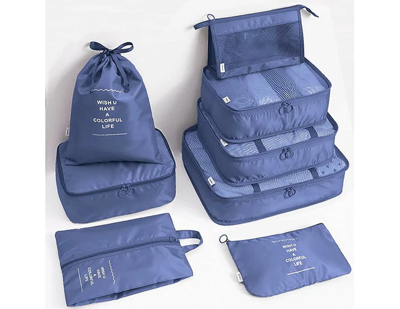 9 Set Travel Luggage Suitcase Organizer Packing Cubes Packing Organisers,Navy(Inclues one free Gift as seen on photo)