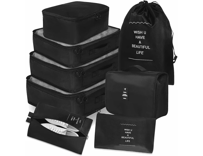 9 Set Travel Luggage Suitcase Organizer Packing Cubes Packing Organisers,Black(Inclues one free Gift as seen on photo)