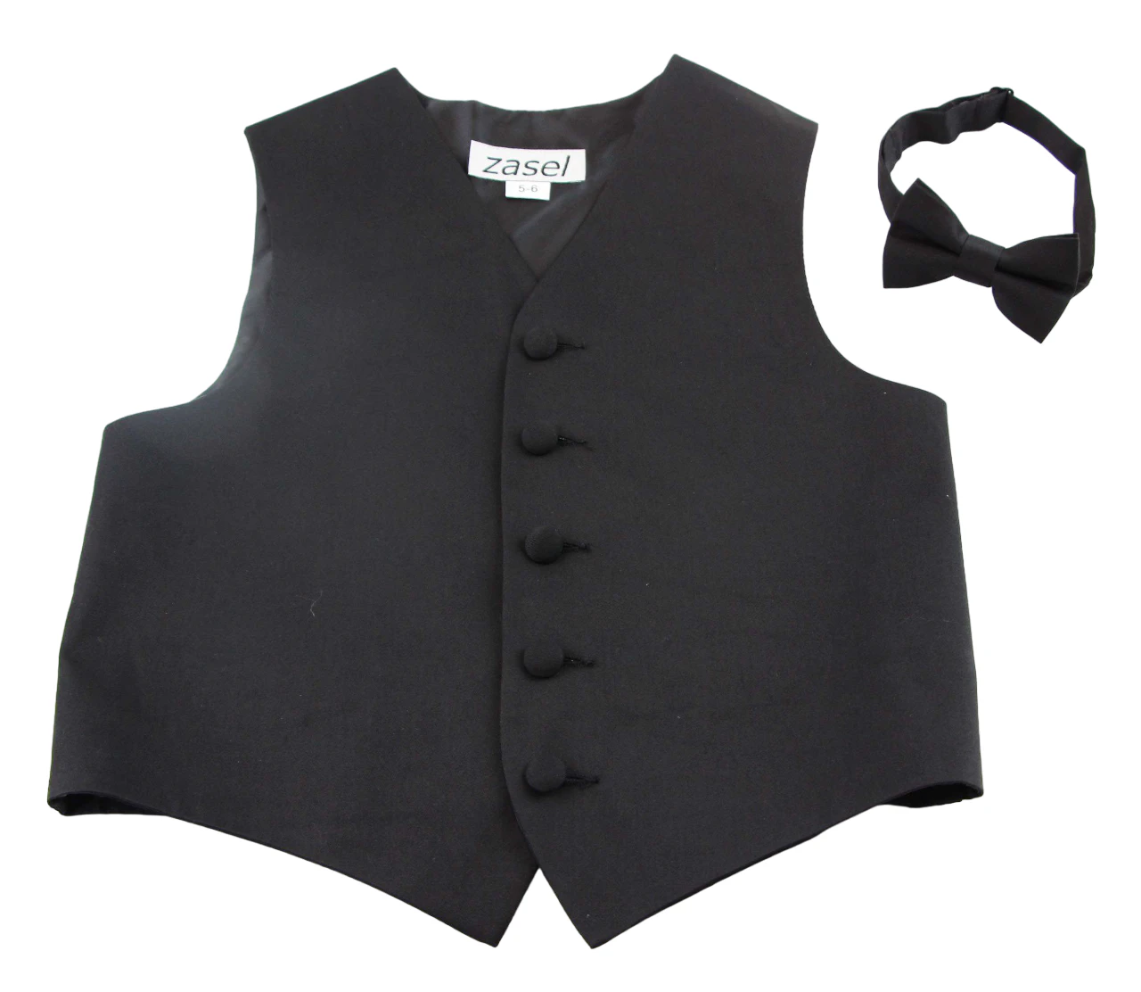 Black Boys Junior Cotton Vest Adjustable Waistcoast & Matching Bow Tie Set Cotton/Polyester - Black