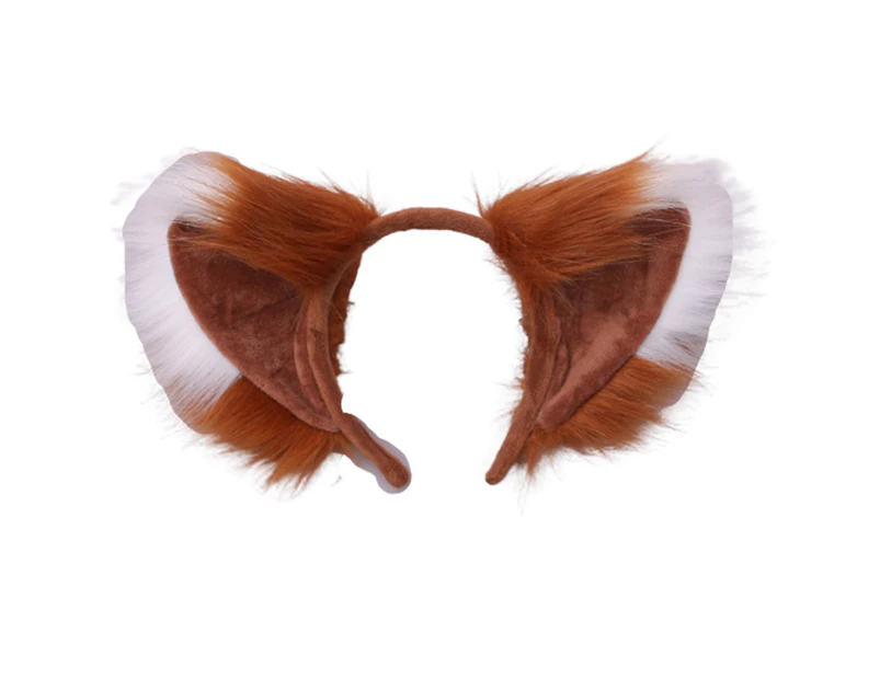 Handmade Wolf Fox Fur Ears Hairhoop Headwear Party Halloween Christmas Costume Headband Hairband, Camel white
