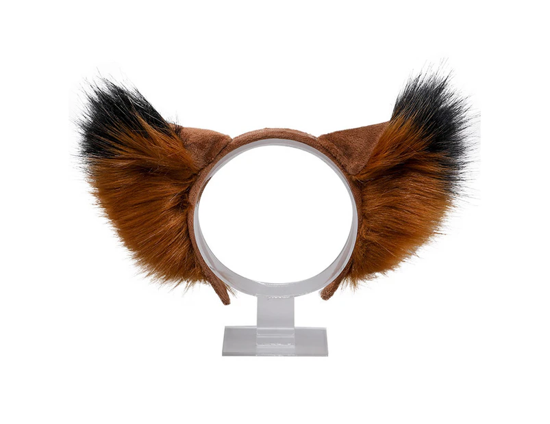 Handmade Wolf Fox Fur Ears Hairhoop Headwear Dress Party Halloween Christmas Costume Headband Hairband, Camel black