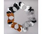Handmade Wolf Fox Fur Ears Hairhoop Headwear Party Halloween Christmas Costume Headband Hairband, Camel white