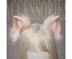 Cat Fox Pig Faux Fur Ears Headband Cute Halloween Handmade Animal Furry Ears Hair Hoop, White black
