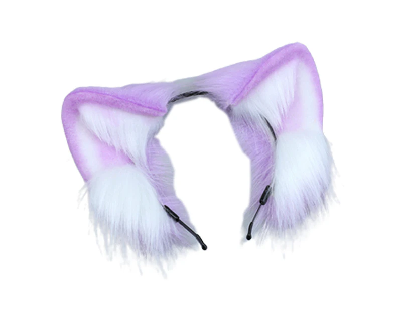 Handmade Wolf Fox Fur Ears Hairhoop Headwear Dress Party Halloween Costume Headband Hairband, Purple