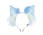 Handmade Wolf Fox Fur Ears Hairhoop Headwear Dress Party Halloween Costume Headband Hairband, blue