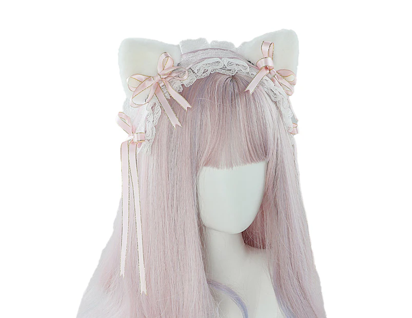 Lolita Cat ears Headdress Maid Lace Hair Party Accessories Cute Headbands Sweet hairpin, pink