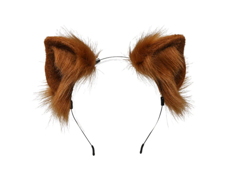 Cat Fox Pig Faux Fur Ears Headband Cute Halloween Handmade Animal Furry Ears Hair Hoop, Camel