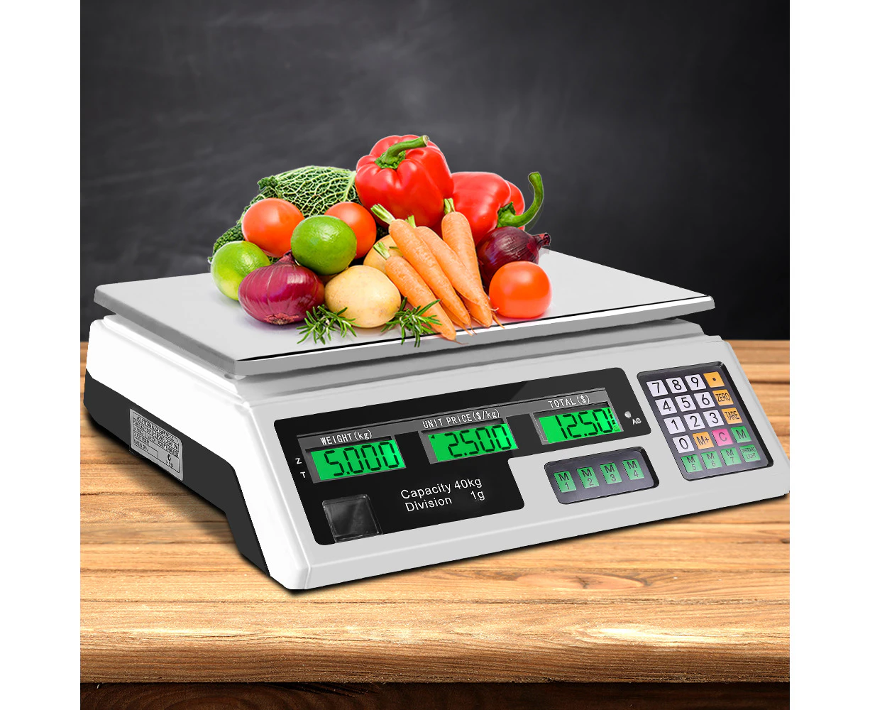 Emajin Scales Digital Kitchen 40KG Weighing Scales Platform Scales White LCD