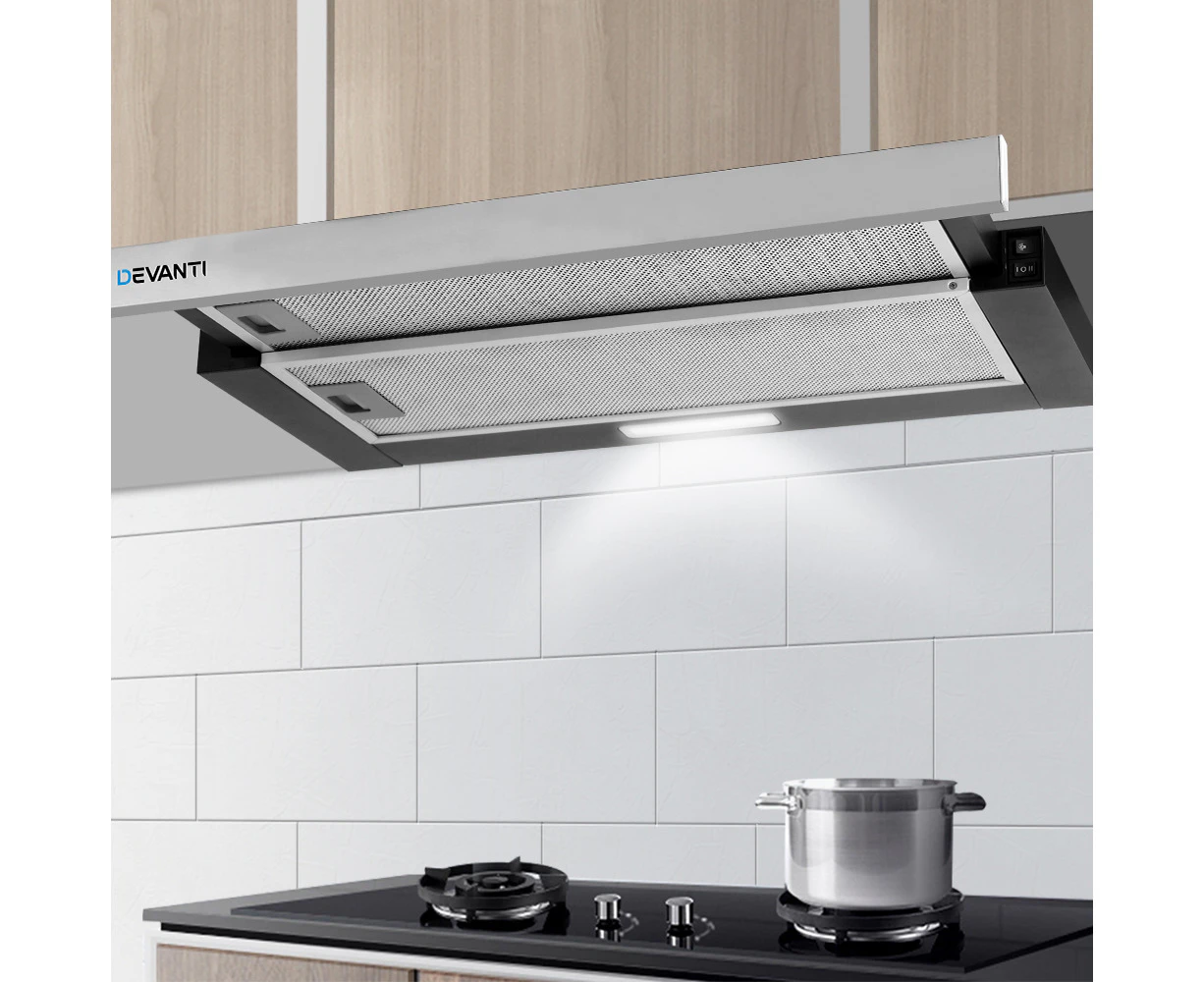 Devanti 600mm Range Hood 60cm Slide out Rangehood Stainless Steel