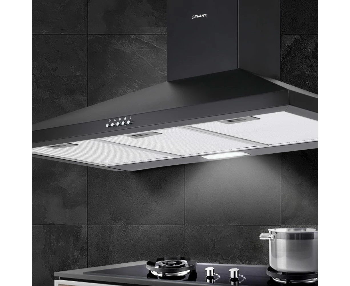 Devanti 900mm Range Hood 90cm Rangehood Black