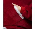 Sherpa Hoodie Blanket Hooded Blanket Oversized Wearable Throw Blanket-Dark Red
