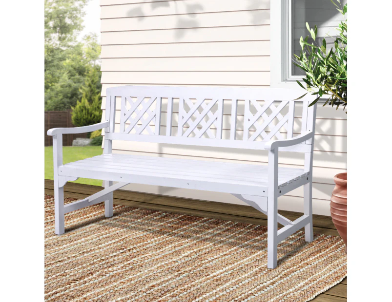 Gardeon Outdoor Garden Bench Wooden Chair 3 Seat Patio Furniture Lounge White