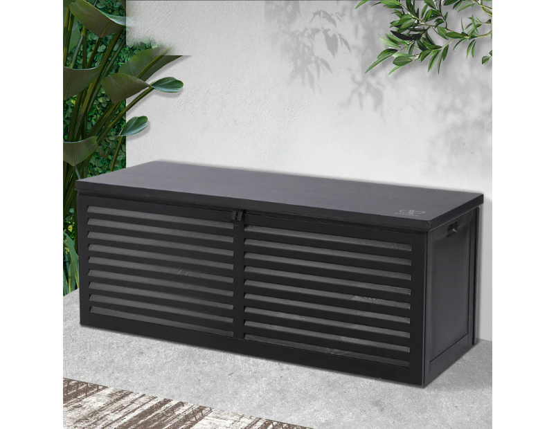 Gardeon Outdoor Storage Box 390L Container Lockable Garden Bench Shed Tools Toy All Black