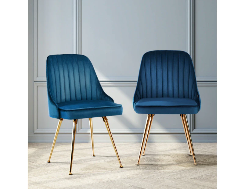 Artiss Dining Chairs Set of 2 Velvet Channel Tufted Blue