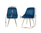 Artiss Dining Chairs Set of 2 Velvet Channel Tufted Blue