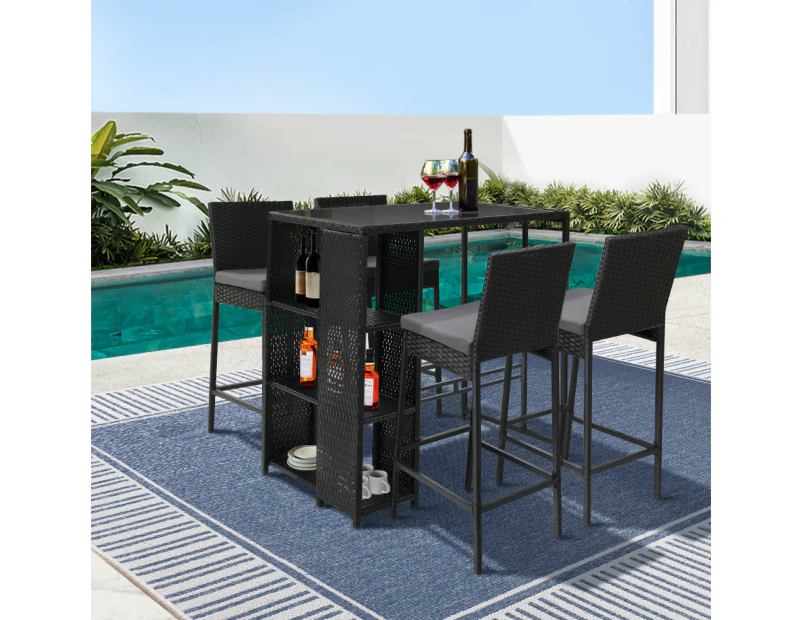 Gardeon 5-Piece Outdoor Bar Set Patio Dining Chairs Wicker Table Stools