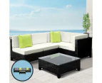 Gardeon 5-Piece Outdoor Sofa Set Wicker Couch Rattan Table Patio Lounge Setting w/ Storage Cover
