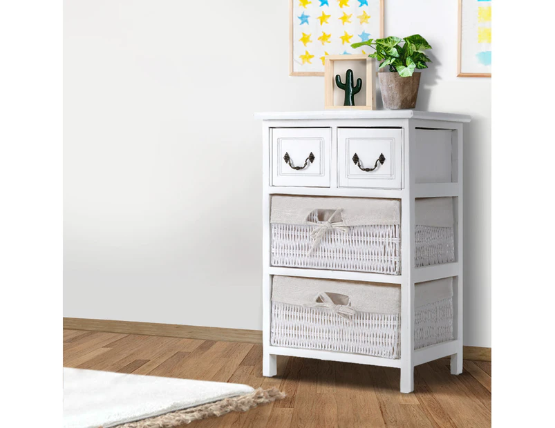 Artiss 2 Drawers 2 Baskets Bedside Tables Chest of Drawers Side Table Storage Cabinet White