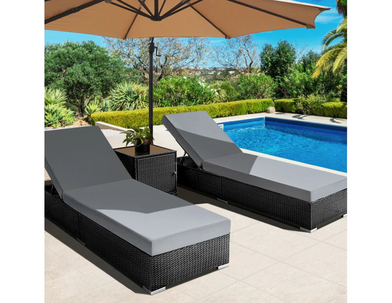 Gardeon 3PC Sun Lounge Wicker Lounger Outdoor Furniture Day Bed Rattan Garden