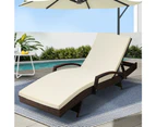 Gardeon Sun Lounge Wicker Lounger Outdoor Furniture Beach Chair Patio Adjustable Cushion Brown