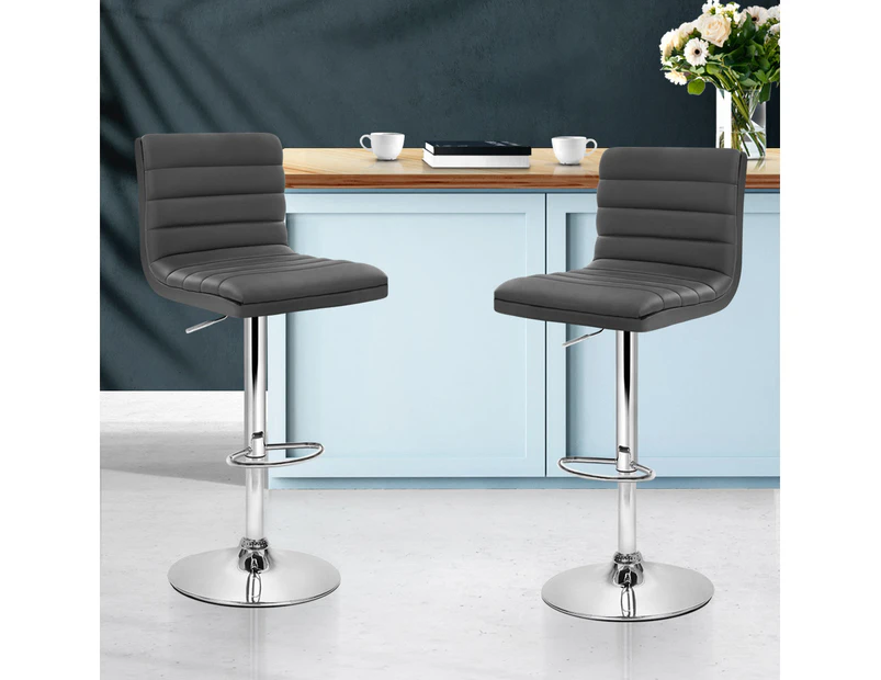 Artiss 2x Bar Stools Padded Leather Gas Lift Grey