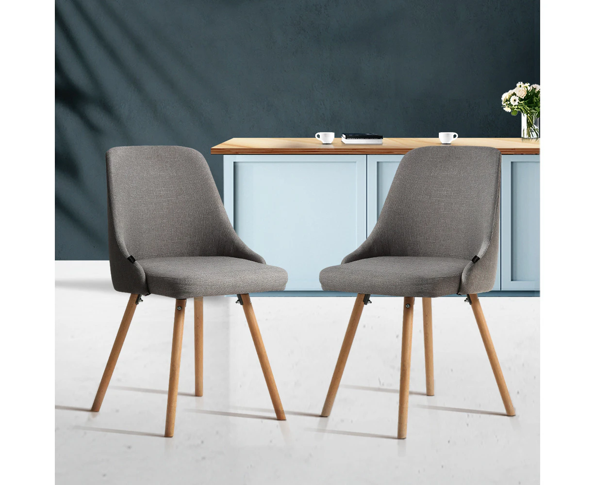 Artiss Dining Chairs Set of 2 Fabric Wooden Grey