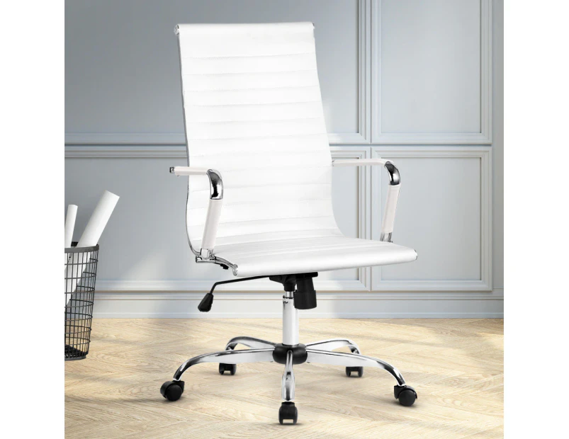 Artiss Office Chair Conference Chairs PU Leather High Back White