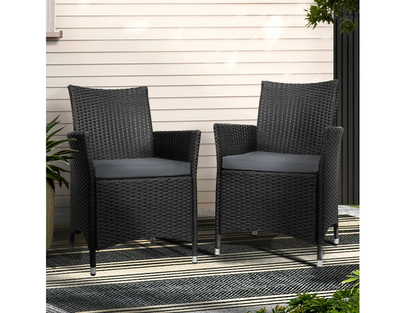 Gardeon 2PC Outdoor Dining Chairs Patio Furniture Wicker Garden Cushion Idris