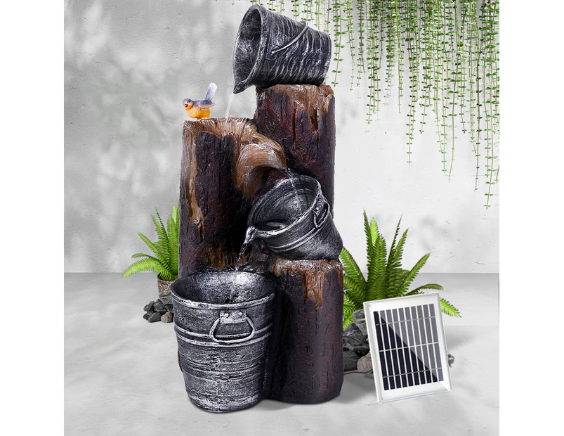 Gardeon Solar Water Feature Cascading Fountain 3-Tier Bucket LED light Bird 76CM