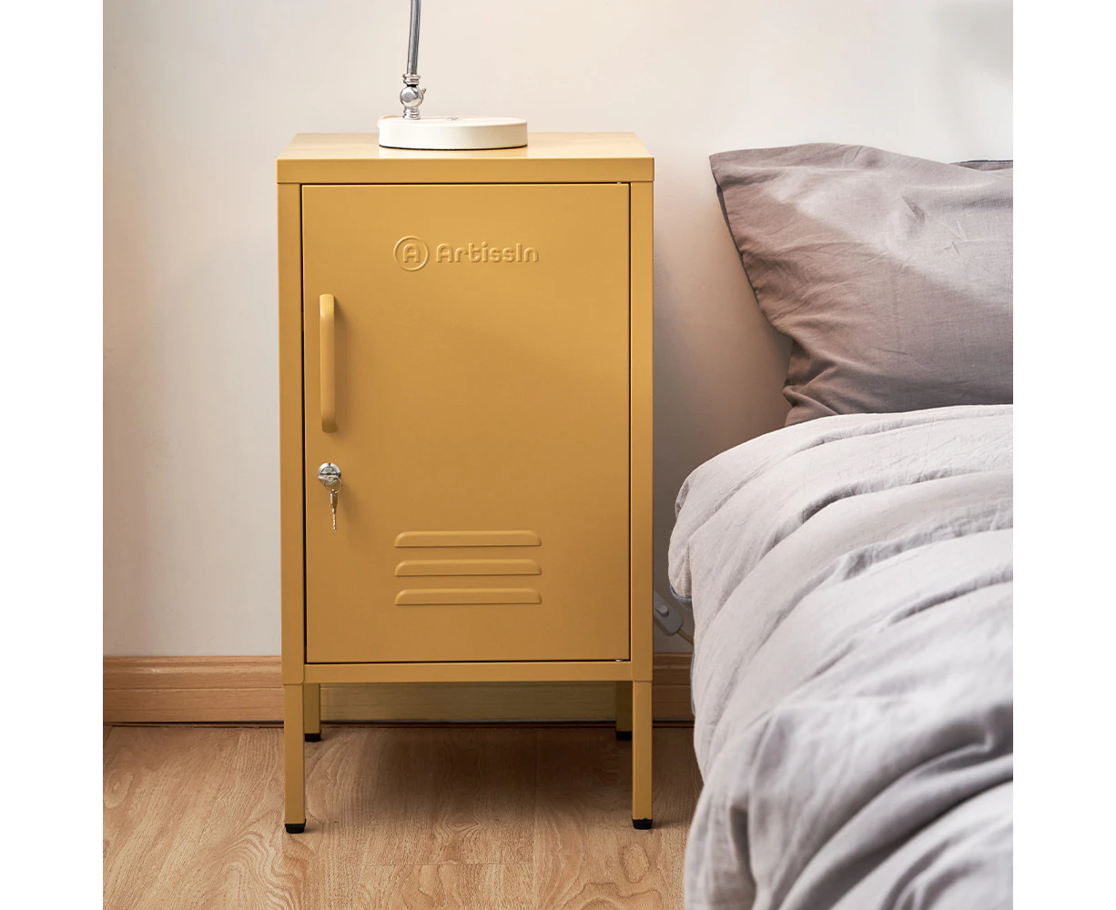 ArtissIn Bedside Table Metal Cabinet - Yellow