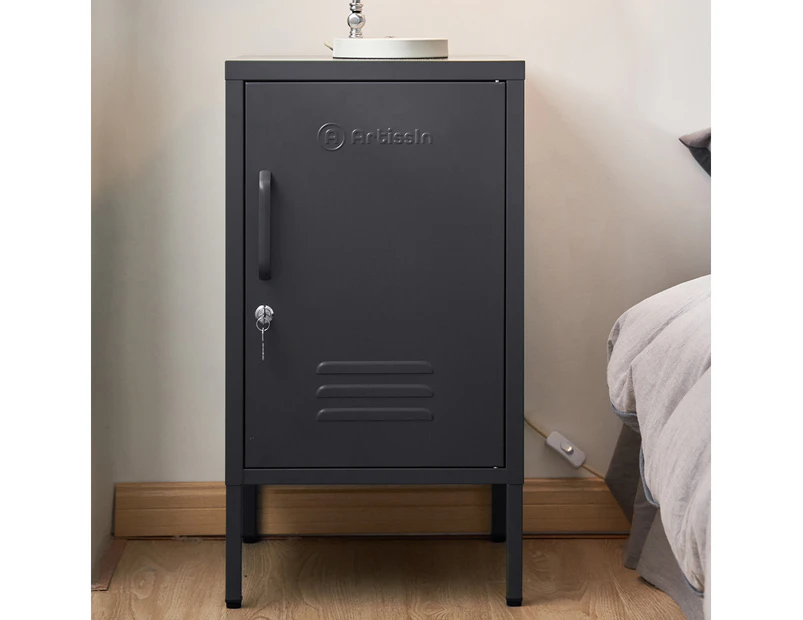 ArtissIn Bedside Table Metal Cabinet - Black